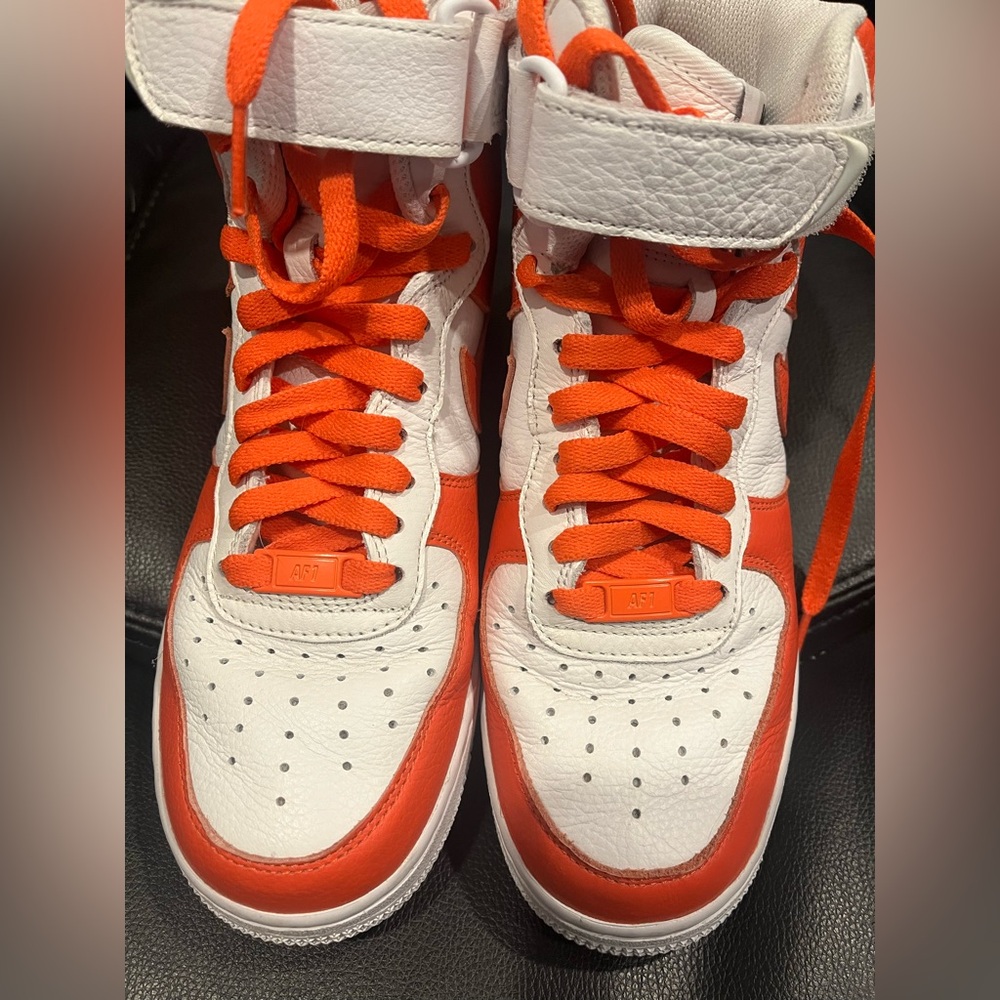 Nike Air Force High Top Sneakers - White and Orange, Size 7, EUC